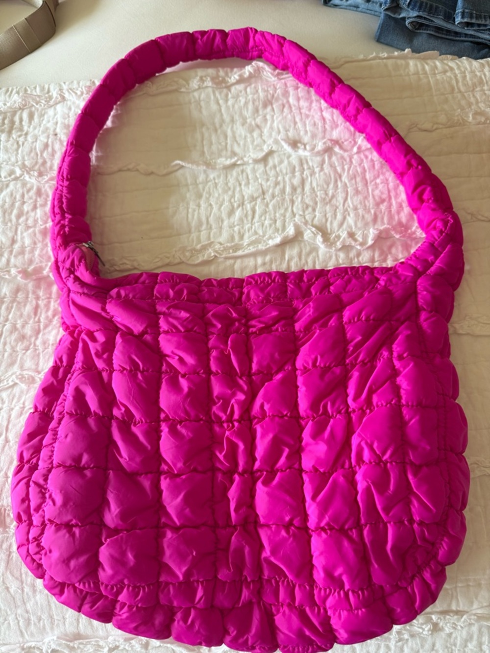 Quilted Hot Pink Shoulder Bag – Lightweight Everyday Tote